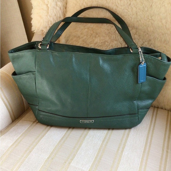 Ladies teal Coach leather handbag. - Picture 2 of 10